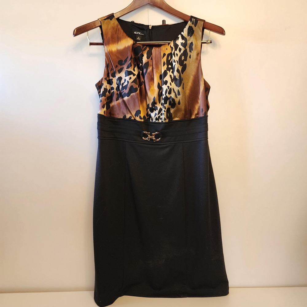 L Black & Animal Print Sleeveless Midi Dress by ALYX, Size 12 Large